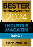 Das Siegel zur Auszeichnung vom Industriemagazin. Die TÜV AUSTRIA Akademie ist bester Seminaranbieter 2024